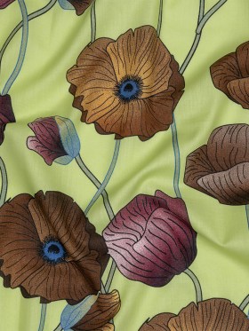Plum, Brown and Leaf Green Big Poppies Cotton Lawn Plum, Brown and Leaf Green Big Poppies Cotton Lawn