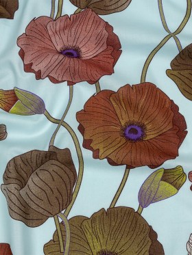 Sky, Olive and Red Big Poppies Cotton Lawn Sky, Olive and Red Big Poppies Cotton Lawn