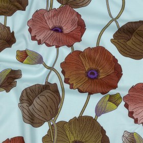 Sky, Olive and Red Big Poppies Cotton Lawn Sky, Olive and Red Big Poppies Cotton Lawn