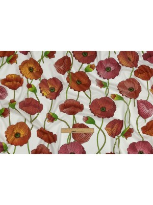 Red, Orange and Green Big Poppies Cotton Lawn Red, Orange and Green Big Poppies Cotton Lawn