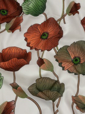 Red, Green and Brown Big Poppies Cotton Lawn Red, Green and Brown Big Poppies Cotton Lawn