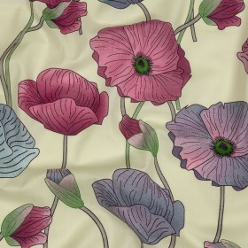 Fuchsia, Baby Blue and Pale Yellow Big Poppies Cotton Lawn Fuchsia, Baby Blue and Pale Yellow Big Poppies Cotton Lawn