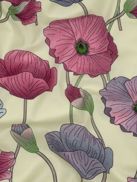 Fuchsia, Baby Blue and Pale Yellow Big Poppies Cotton Lawn Fuchsia, Baby Blue and Pale Yellow Big Poppies Cotton Lawn