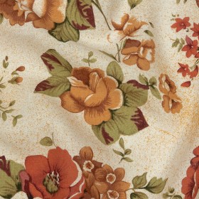 Cream, Cinnamon, and Green Floral Medium Weight Linen Woven Cream, Cinnamon, and Green Floral Medium Weight Linen Woven