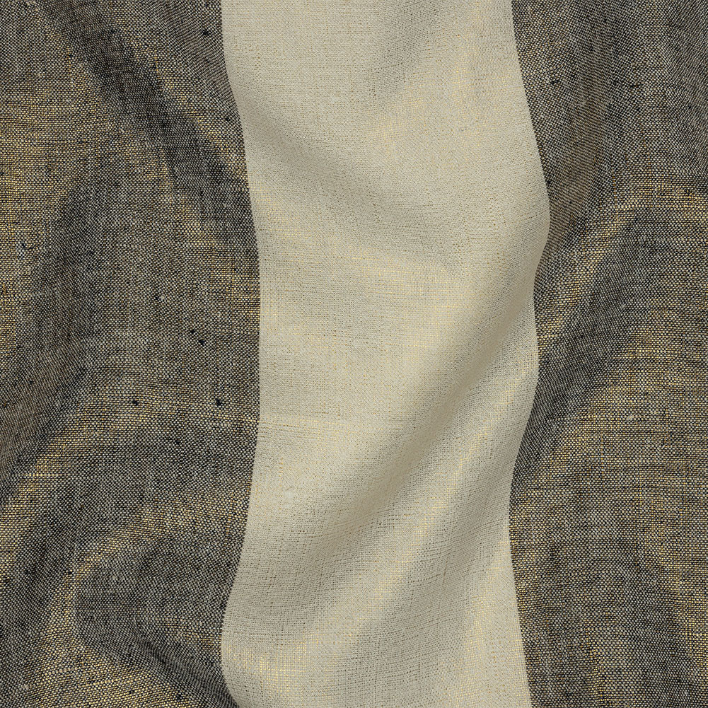 Navy and Tofu Awning Striped Medium Weight Linen Woven with Gold Foil Navy and Tofu Awning Striped Medium Weight Linen Woven with Gold Foil