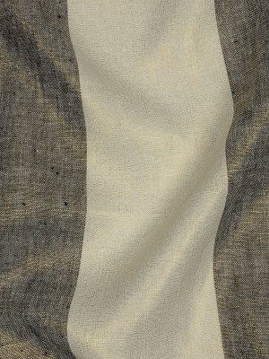 Navy and Tofu Awning Striped Medium Weight Linen Woven with Gold Foil Navy and Tofu Awning Striped Medium Weight Linen Woven with Gold Foil