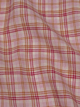 Pink, Orange and Cream Plaid Lightweight Linen Woven Pink, Orange and Cream Plaid Lightweight Linen Woven