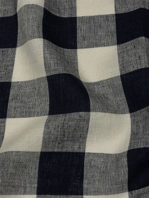 Navy and Icicle Buffalo Check Lightweight Linen Woven Navy and Icicle Buffalo Check Lightweight Linen Woven