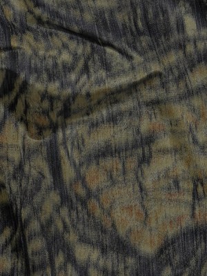 Italian Olive, Orange and Black Abstract Warp Printed Polyester Faille Italian Olive, Orange and Black Abstract Warp Printed Polyester Faille