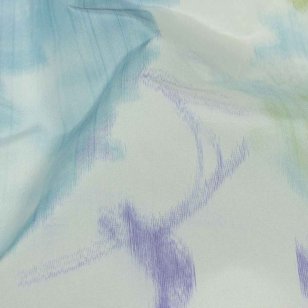 Italian Sky, Lime and Barely Blue Watercolor Flowers Warp Printed Polyester Faille Italian Sky, Lime and Barely Blue Watercolor Flowers Warp Printed Polyester Faille