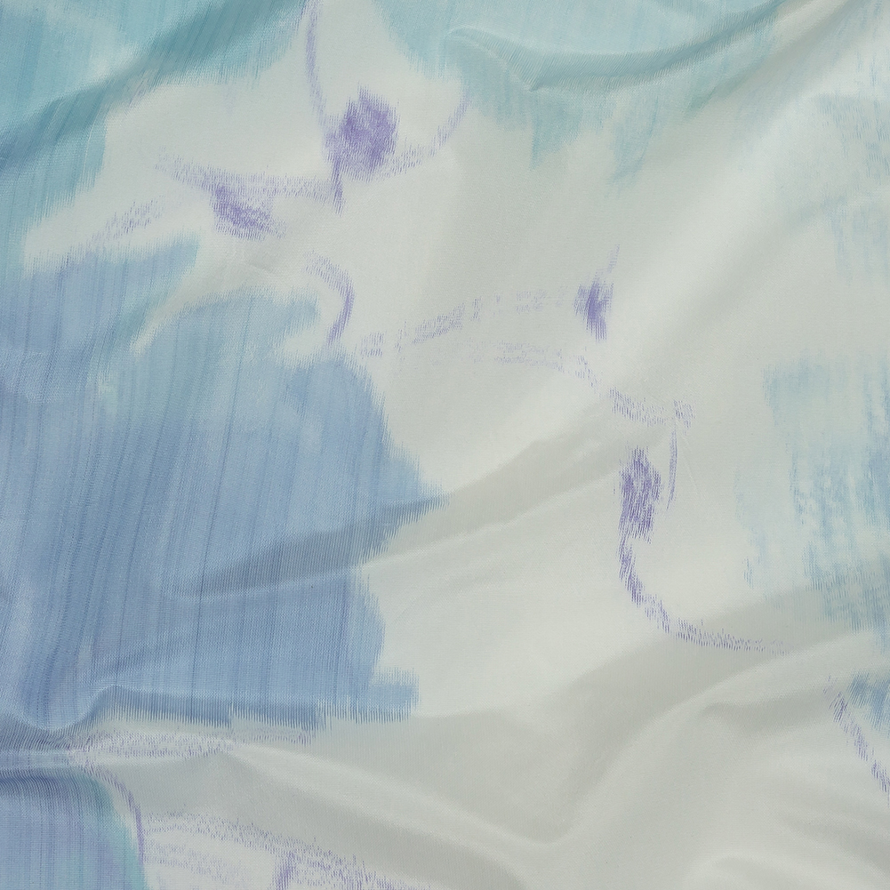 Italian Sky, Lime and Barely Blue Watercolor Flowers Warp Printed Polyester Faille Italian Sky, Lime and Barely Blue Watercolor Flowers Warp Printed Polyester Faille