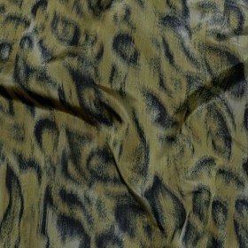 Italian Olive Green and Blue Graphite Spotted Warp Printed Polyester Faille Italian Olive Green and Blue Graphite Spotted Warp Printed Polyester Faille