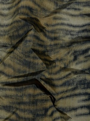 Italian Golden Olive and Black Tiger Stripes Warp Printed Polyester Faille Italian Golden Olive and Black Tiger Stripes Warp Printed Polyester Faille