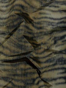 Italian Golden Olive and Black Tiger Stripes Warp Printed Polyester Faille Italian Golden Olive and Black Tiger Stripes Warp Printed Polyester Faille