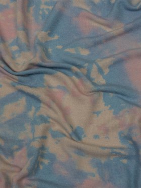 Beige, Blue and Pink Tie Dye Stretch Polyester and Rayon French Terry Beige, Blue and Pink Tie Dye Stretch Polyester and Rayon French Terry