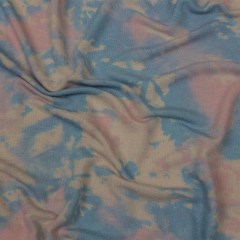 Beige, Blue and Pink Tie Dye Stretch Polyester and Rayon French Terry Beige, Blue and Pink Tie Dye Stretch Polyester and Rayon French Terry