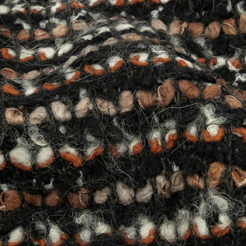Black, Orange and Tan Striped Boucle Chunky Wool Sweater Knit