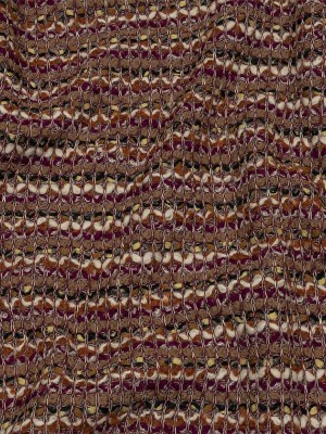 Magenta, Beige and Burnt Orange Striped Chunky Wool Blend Boucle Sweater Knit Magenta, Beige and Burnt Orange Striped Chunky Wool Blend Boucle Sweater Knit