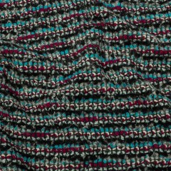 Charcoal, Magenta and Turquoise Striped Boucle Chunky Wool Sweater Knit Charcoal, Magenta and Turquoise Striped Boucle Chunky Wool Sweater Knit