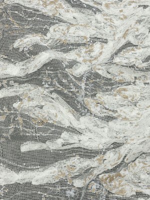 Metallic Silver Mesh with White Leafy VIne 3D Lace Applique and Gold Glitter Metallic Silver Mesh with White Leafy VIne 3D Lace Applique and Gold Glitter