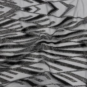 Geometric Feathers Glitter Tulle – Black and Silver Geometric Feathers Glitter Tulle – Black and Silver