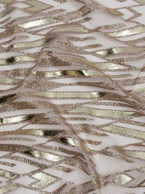 Geometric Feathers Glitter Tulle – Dark Beige and Gold Geometric Feathers Glitter Tulle – Dark Beige and Gold