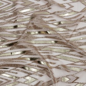 Geometric Feathers Glitter Tulle – Dark Beige and Gold Geometric Feathers Glitter Tulle – Dark Beige and Gold