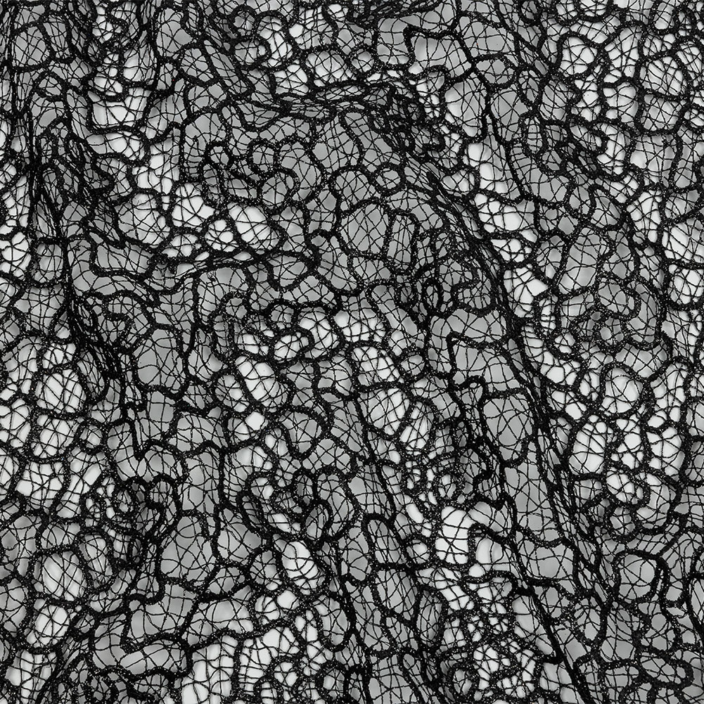 Guipure Lace with Glitter – Black Meandering Lines Guipure Lace with Glitter – Black Meandering Lines