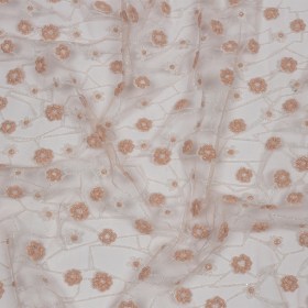 3D Puffy Glitter Tulle – Powder Pink and White Flowers and Geometric Stems 3D Puffy Glitter Tulle – Powder Pink and White Flowers and Geometric Stems