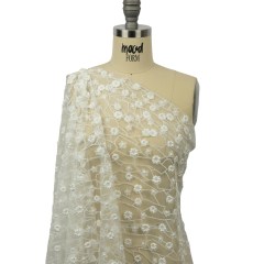 3D Puffy Glitter Tulle – White Flowers and Geometric Stems 3D Puffy Glitter Tulle – White Flowers and Geometric Stems