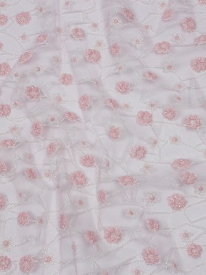 3D Puffy Glitter Tulle – Baby Pink and White Flowers and Geometric Stems 3D Puffy Glitter Tulle – Baby Pink and White Flowers and Geometric Stems