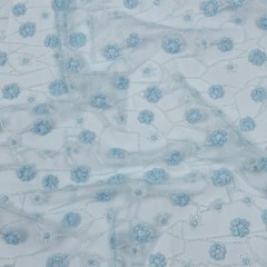 3D Puffy Glitter Tulle – Baby Blue and White Flowers and Geometric Stems 3D Puffy Glitter Tulle – Baby Blue and White Flowers and Geometric Stems