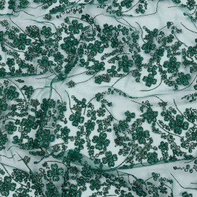 3D Puffy Glitter Tulle – Dark Emerald and Black Floral Stripes 3D Puffy Glitter Tulle – Dark Emerald and Black Floral Stripes