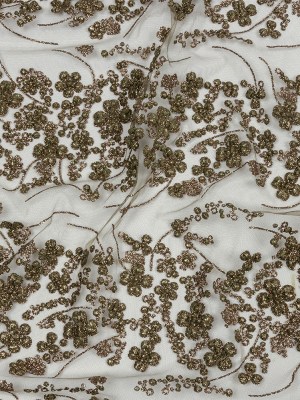 3D Puffy Glitter Tulle – Mink Floral Stripes 3D Puffy Glitter Tulle – Mink Floral Stripes