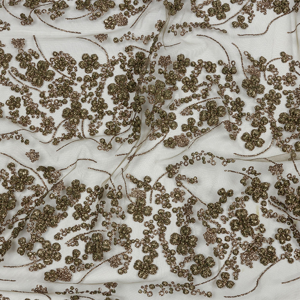 3D Puffy Glitter Tulle – Mink Floral Stripes 3D Puffy Glitter Tulle – Mink Floral Stripes