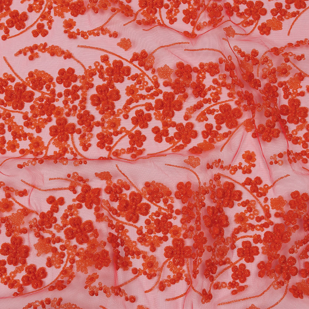 3D Puffy Glitter Tulle – Neon Orange Floral Stripes 3D Puffy Glitter Tulle – Neon Orange Floral Stripes