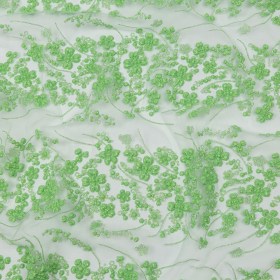 3D Puffy Glitter Tulle – Bright Mint Floral Stripes 3D Puffy Glitter Tulle – Bright Mint Floral Stripes