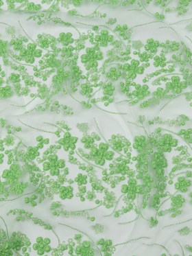 3D Puffy Glitter Tulle – Bright Mint Floral Stripes 3D Puffy Glitter Tulle – Bright Mint Floral Stripes