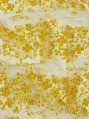 3D Puffy Glitter Tulle – Lemon and Mustard Floral Stripes 3D Puffy Glitter Tulle – Lemon and Mustard Floral Stripes