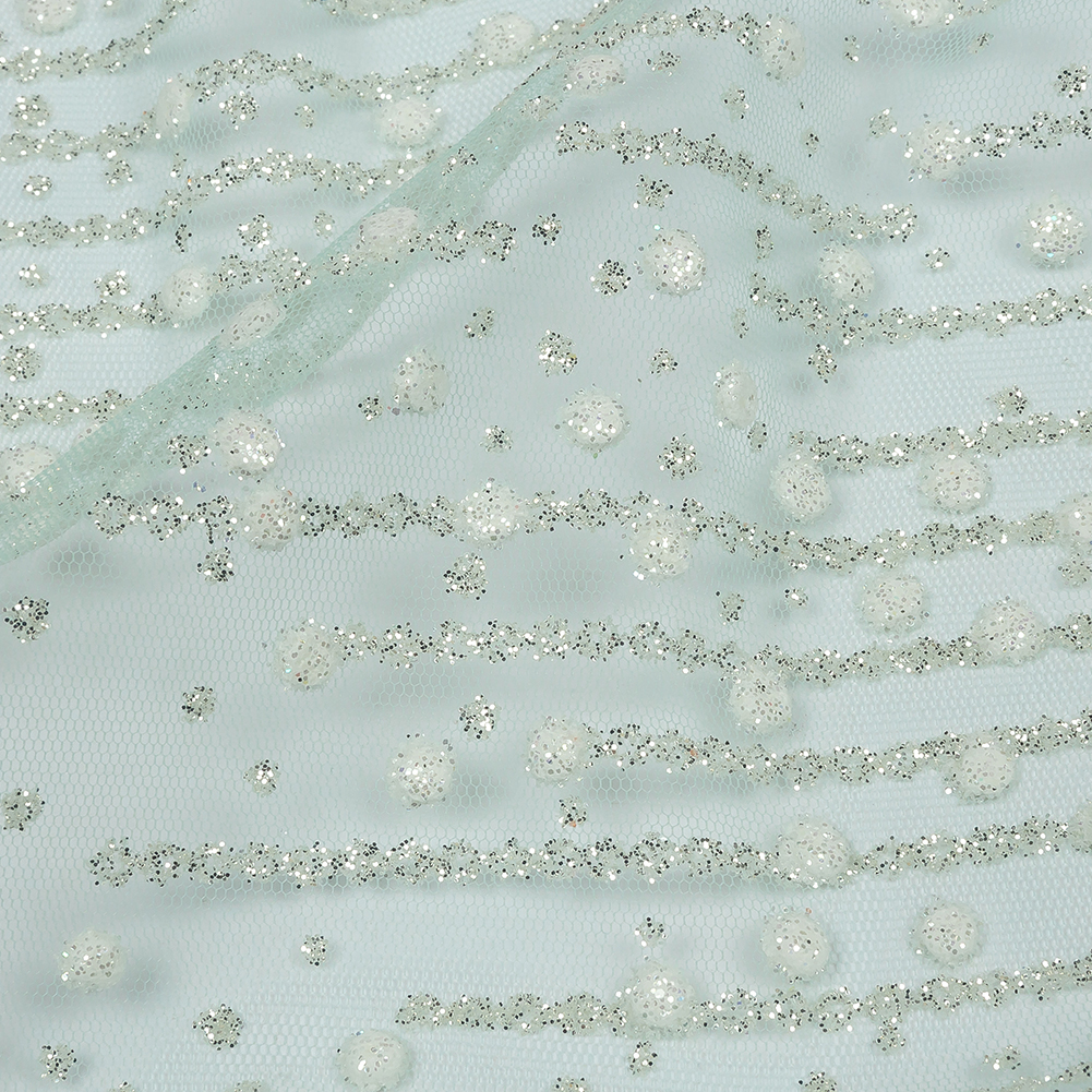 3D Puffy Glitter Tulle – Mint Spotted Striations 3D Puffy Glitter Tulle – Mint Spotted Striations