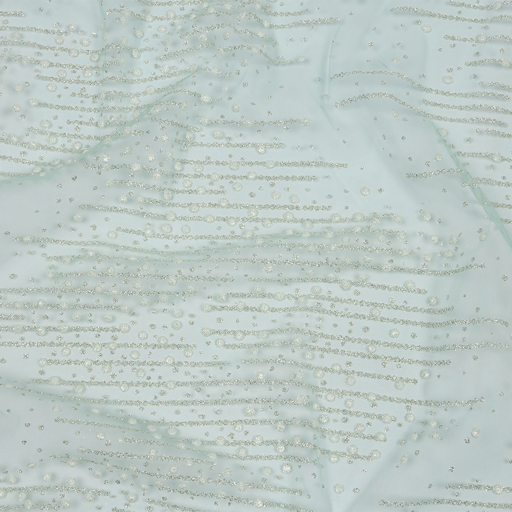 3D Puffy Glitter Tulle – Mint Spotted Striations 3D Puffy Glitter Tulle – Mint Spotted Striations
