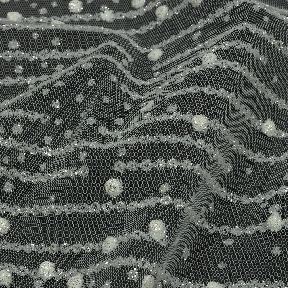 3D Puffy Glitter Tulle – White Spotted Striations 3D Puffy Glitter Tulle – White Spotted Striations