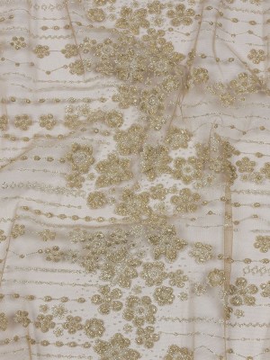 3D Puffy Glitter Tulle – Tan and Silver Dotted Stripes and Floral Border 3D Puffy Glitter Tulle – Tan and Silver Dotted Stripes and Floral Border