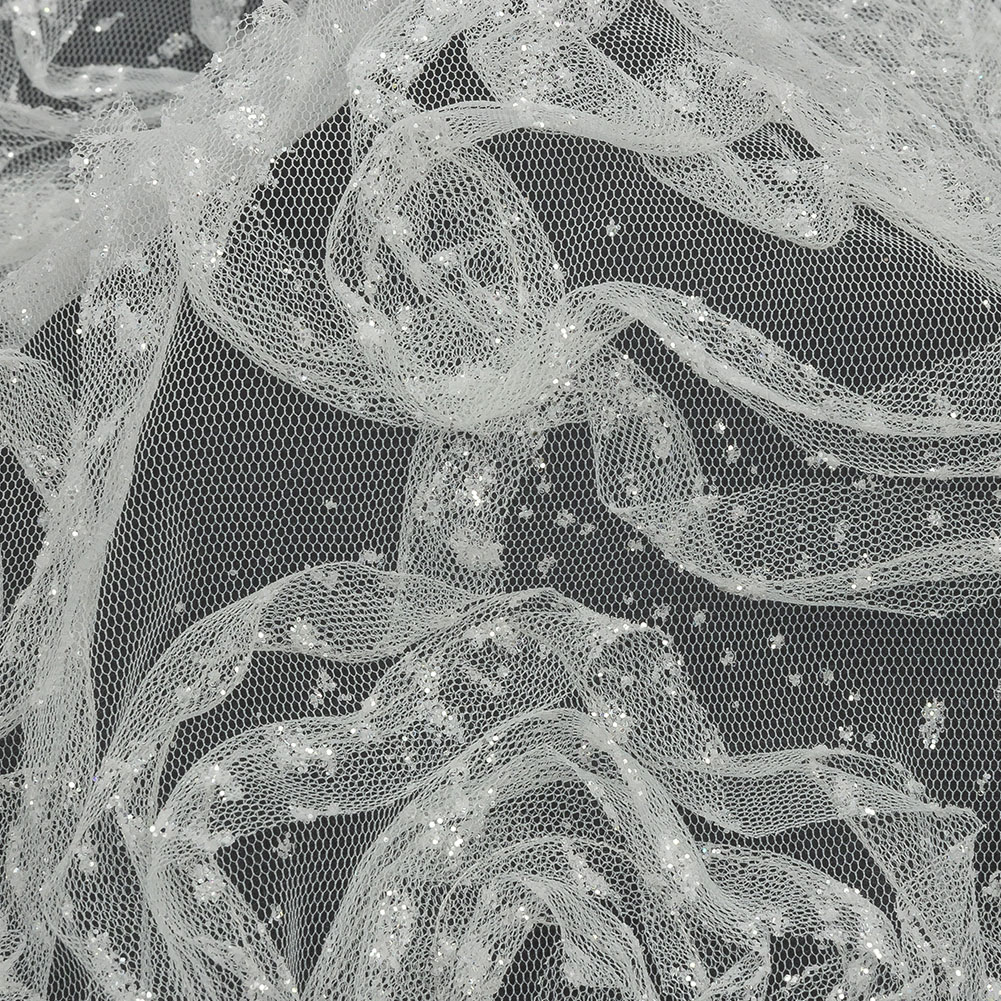 3D Fabric Roses Glitter Tulle – White 3D Fabric Roses Glitter Tulle – White