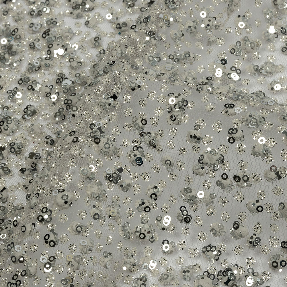 3D Glitter Tulle – Light Gray Puffy Spots Gradient 3D Glitter Tulle – Light Gray Puffy Spots Gradient