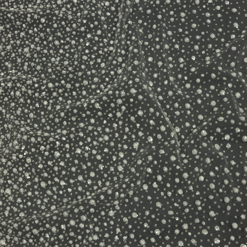 3D Glitter Tulle – White Puffy Spots Gradient 3D Glitter Tulle – White Puffy Spots Gradient