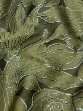 Metallic Olive and Moss Outlined Florals Luxury Brocade Metallic Olive and Moss Outlined Florals Luxury Brocade