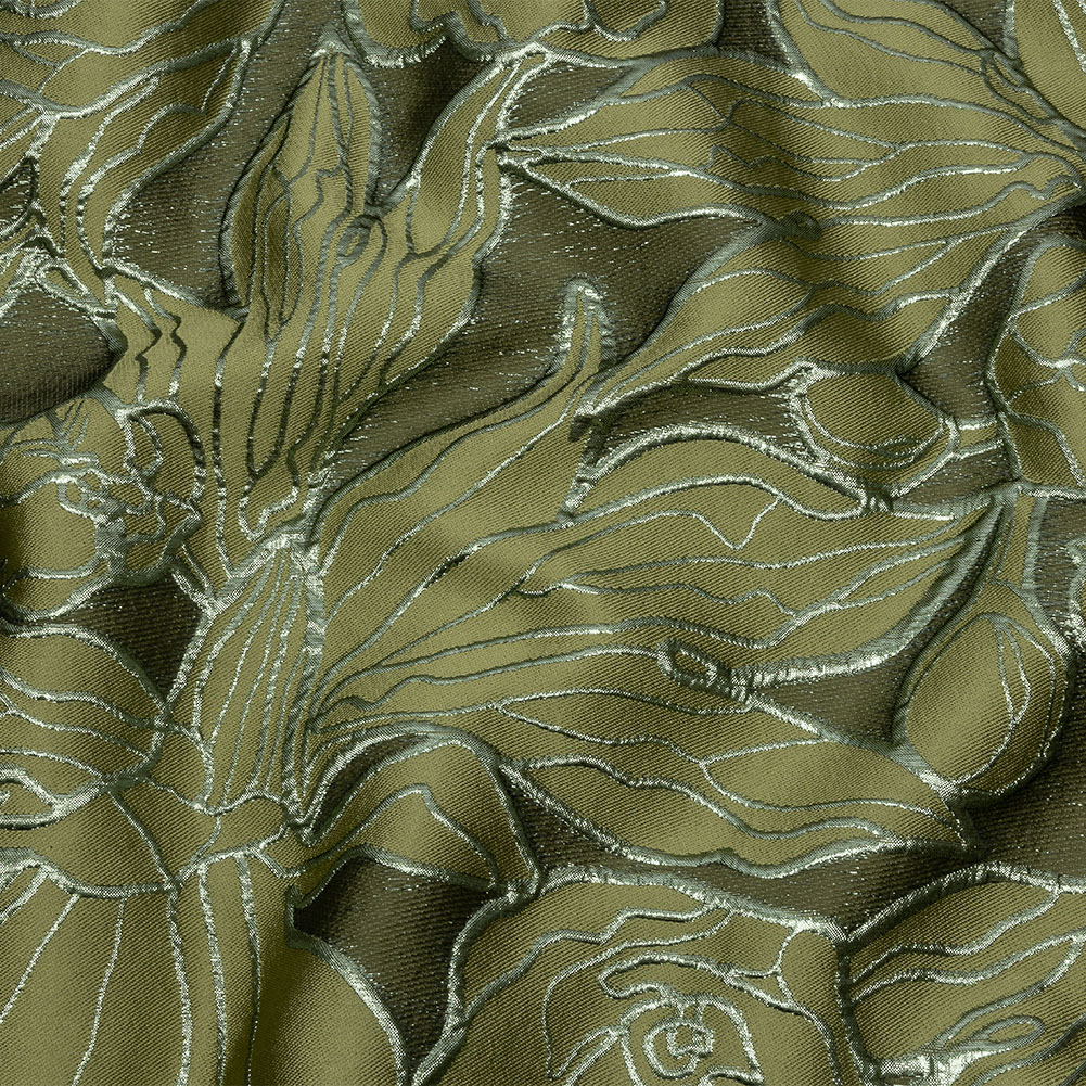 Metallic Olive and Moss Outlined Florals Luxury Brocade Metallic Olive and Moss Outlined Florals Luxury Brocade