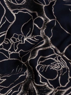 Metallic Rose Gold and Navy Outlined Florals Luxury Brocade Metallic Rose Gold and Navy Outlined Florals Luxury Brocade