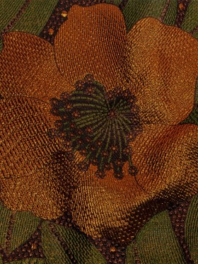 Metallic Orange, Olive and Black Tropical Flowers Luxury Brocade Metallic Orange, Olive and Black Tropical Flowers Luxury Brocade